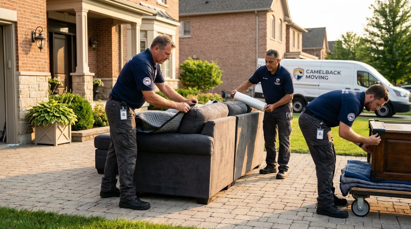 Large estate moving crew wrapping furniture in Lytle, TX