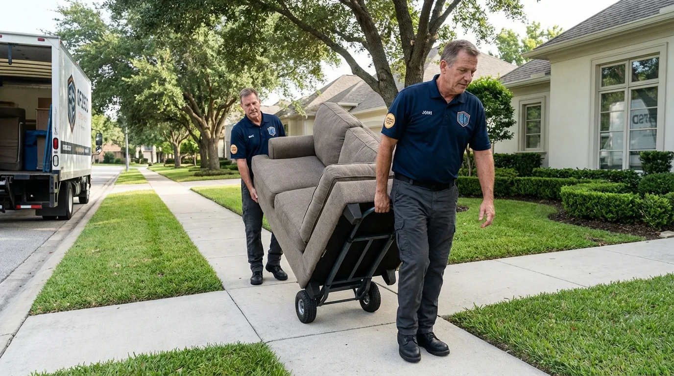 Local residential moving crew loading furniture in Lytle, TX
